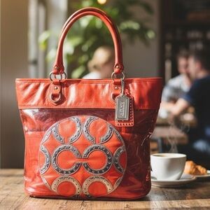 New, Coach Transparent Patent Leather Carryall Beach Cruise Weekender Tote